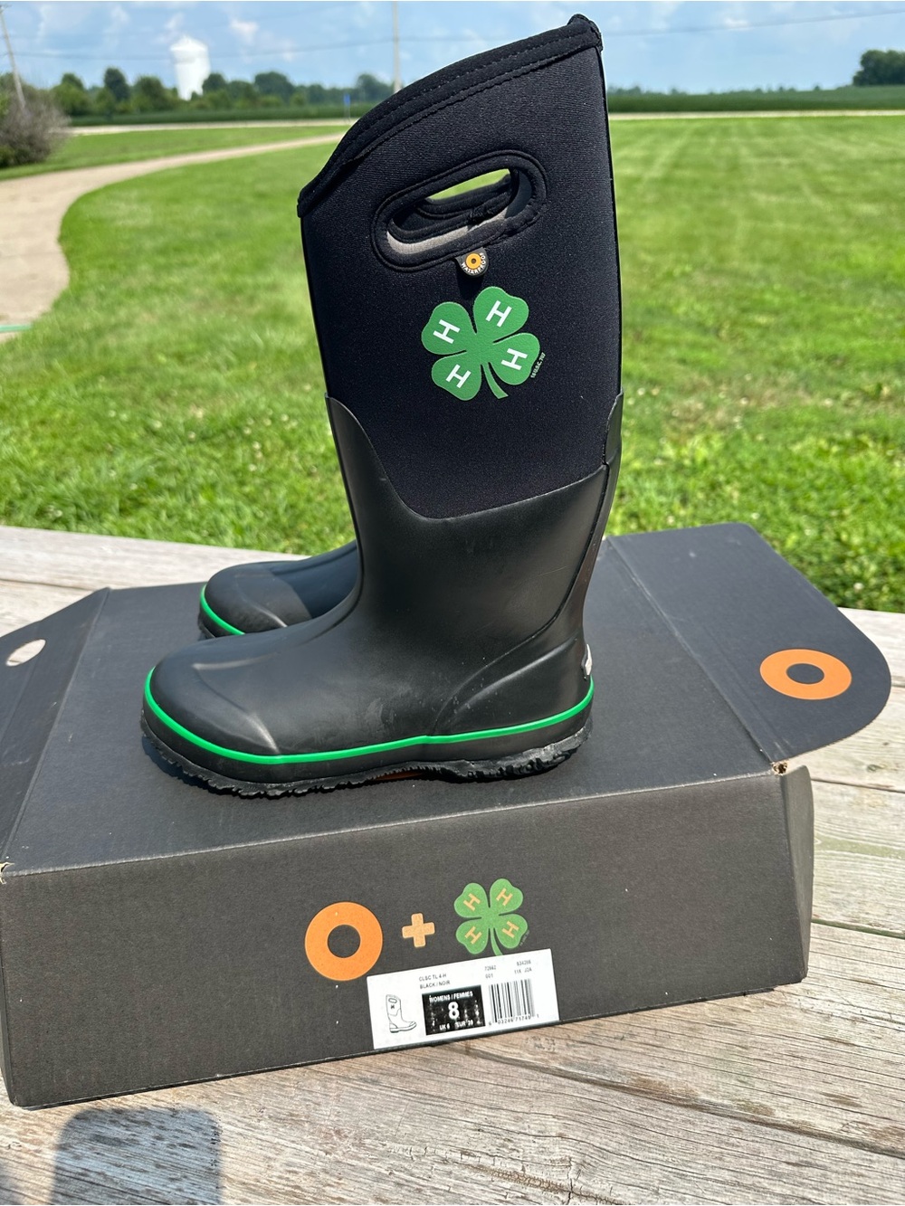 Bogs Women Black Rain & Snow Boots with Green Trim